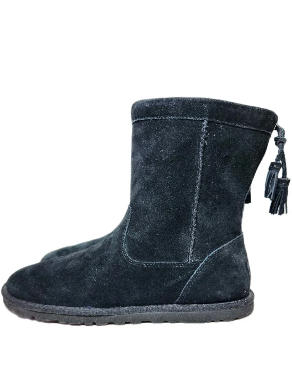 UGG Mia Tassle All-Season Boots Sz 9 Black Suede Short 1006427